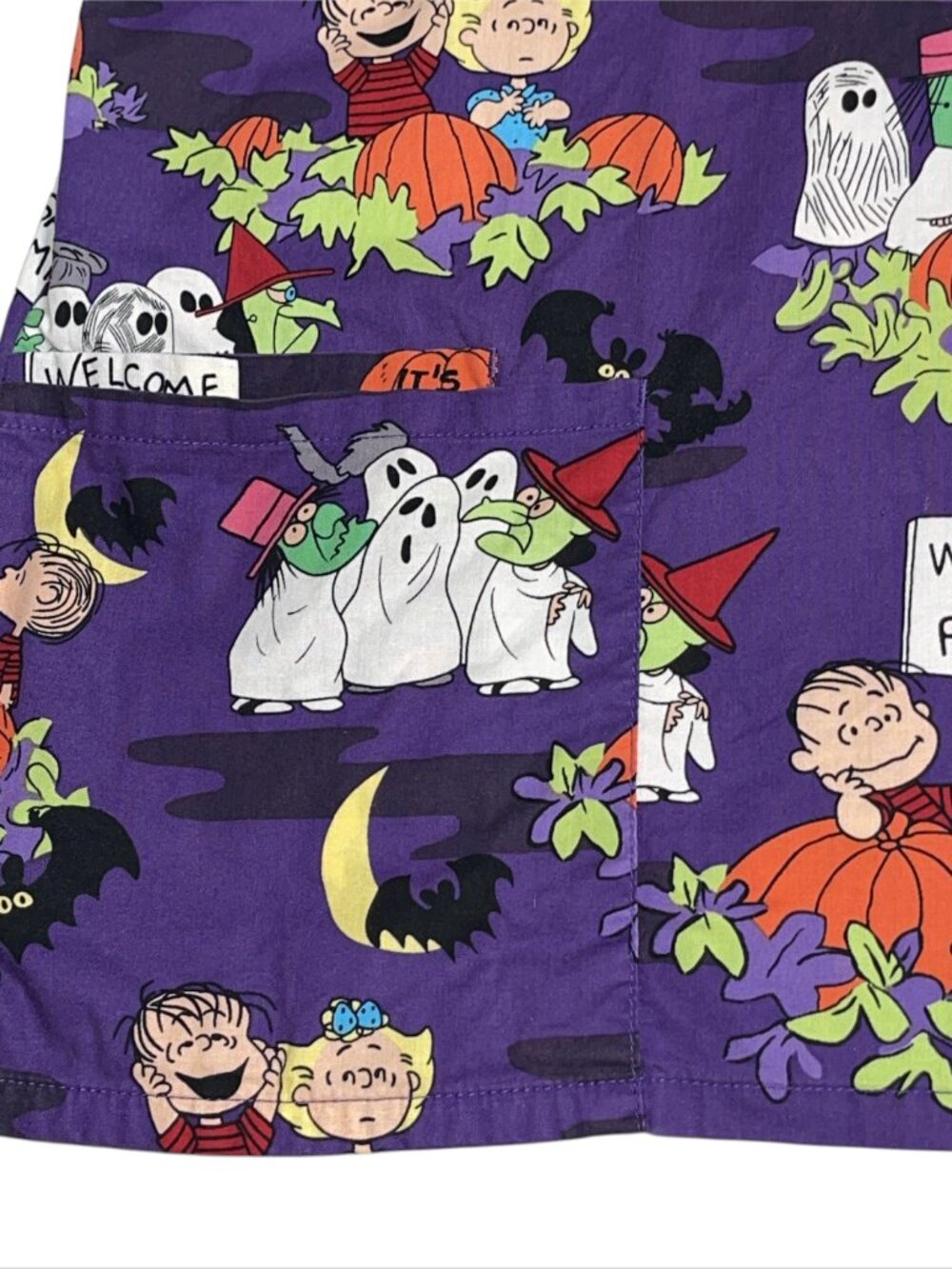PEANUTS Womens Scrub Top Halloween Great Pumpkin Charlie Brown Plus Sz 2X Purple - Picture 6 of 10